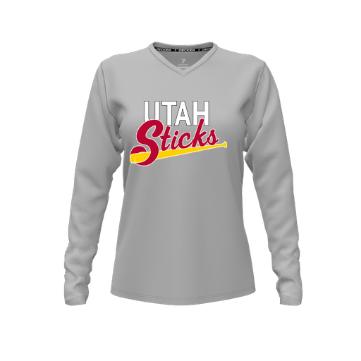 [CUS-DFW-TEES-CMF-VNK-LSL-GRY-FYXS-LOGO1] Decker Comfort T-Shirt (Female Youth XS, Gray, V Neck, Logo 1, Long Sleeve)