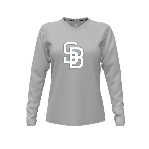 [FTLVCFGY-FYXS-LOGO2] Decker Comfort T-Shirt (Female Youth XS, Gray, V Neck, Logo 2, Long Sleeve)