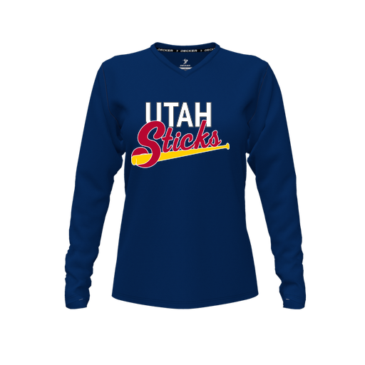 [FTLVPTNV-FYXS-LOGO1] Decker Performance T-Shirt (Female Youth XS, Navy, V Neck, Logo 1, Long Sleeve)